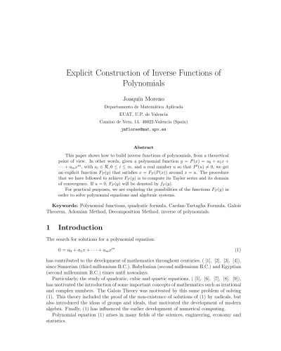 Explicit Construction of Inverse Functions of Polynomials